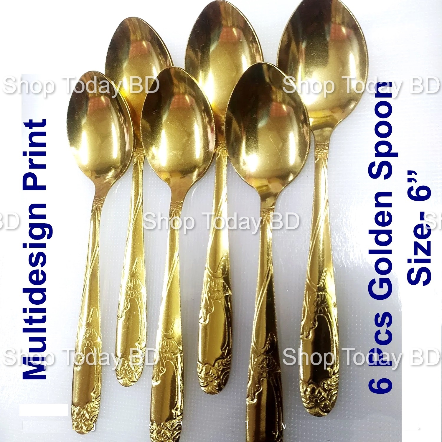 Picture of 6 Pieces Luxury Golden Stainless Steel Multi Design print Spoon Set A Touch Of Luxury To Your Dining Table With This Golden chopped Spoon Set -Golden