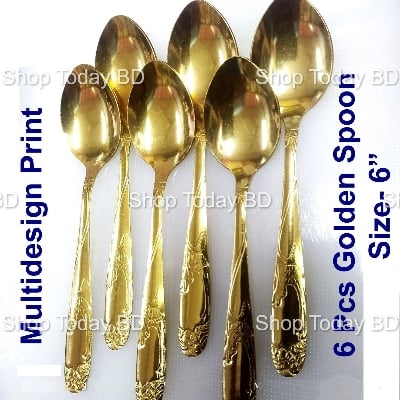 Picture of 6 Pieces Luxury Golden Stainless Steel Multi Design print Spoon Set A Touch Of Luxury To Your Dining Table With This Golden chopped Spoon Set -Golden
