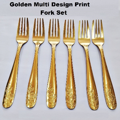 Picture of 6 Pieces Luxury Golden Stainless Steel Multi Design print Fork Set A Touch Of Luxury To Your Dining Table With This Golden chopped ForkSet -Golden