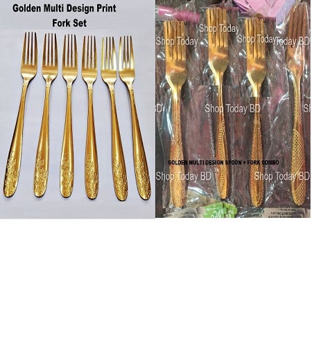 Picture of 6 Pieces Luxury Golden Stainless Steel Multi Design print Fork Set A Touch Of Luxury To Your Dining Table With This Golden chopped ForkSet -Golden
