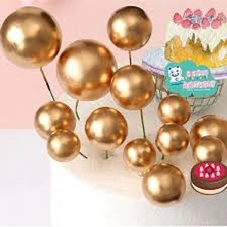 Picture of 5 + 5 Golden + silver Topper Ball Cake Happy Birthday Party Baby Shower Cake Decoration Cake Flag Wedding Christmas Ball Decoration Supplies