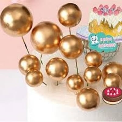 Picture of 5 Pcs Golden Topper Ball Cake Happy Birthday Party Baby Shower Cake Decoration Cake Flag Wedding Christmas Ball Decoration Supplies -Golden
