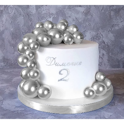 Picture of 5 Pcs silver Topper Ball Cake Happy Birthday Party Baby Shower Cake Decoration Cake Flag Wedding Christmas Ball Decoration Supplies -Silver