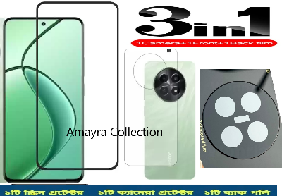 Picture of 3in1 Protector Combo Pack for Realme C65 5G (Premium Full Screen Protector Glass+Back Hydrogel Protector Poly+9h Camera Lens Protector)