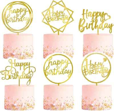 Picture of Happy Birthday Gold Cake Topper Random Design 1 piece -Golden