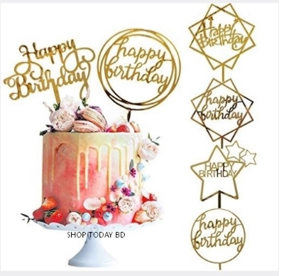 Picture of Happy Birthday Gold Cake Topper Random Design 1 piece -Golden