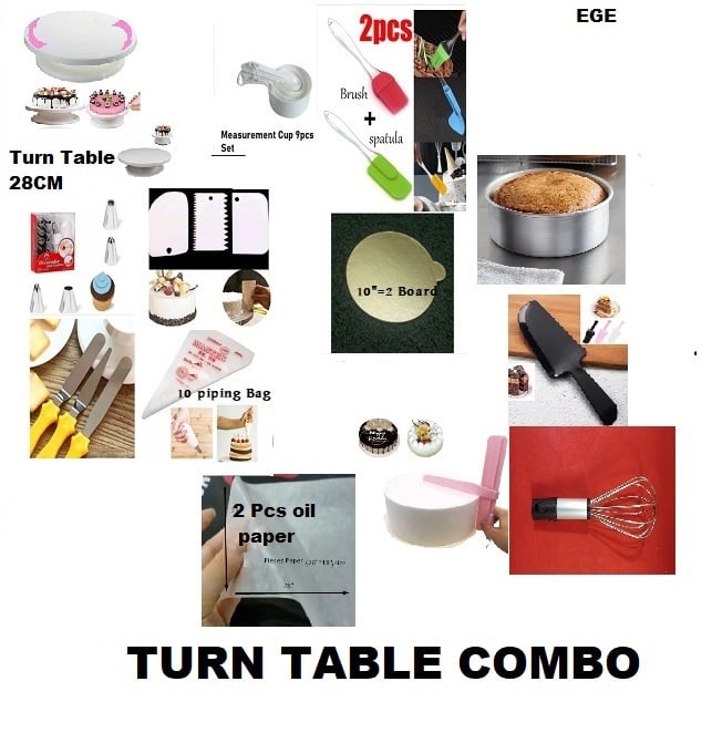 Picture of 13XT COMBO 6c set / Oil brush set / 7" round mold / 10"= 2 board / oil paper 2 pcs / egg bitter Heavy / pink adjustable scrapper  / cake slicer -Multicolor