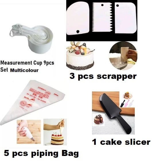 Picture of Measurement 9 pcs cup set  + scrapper 3 pcs set + 5 pcs piping bag + cake slicer -Multicolor