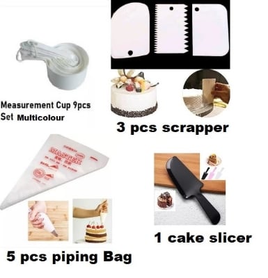 Picture of Measurement 9 pcs cup set  + scrapper 3 pcs set + 5 pcs piping bag + cake slicer -Multicolor