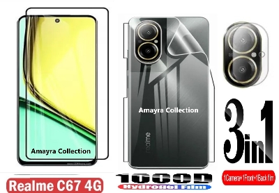 Picture of 3in1 Protector Combo Pack for Realme C67 4G (RMX3890) (Premium Full Screen Protector Glass+Back Hydrogel Protector Poly+Camera Lens Protector)