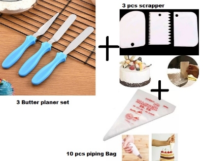 Picture of Combo 3  Item 3 buter planer set / 3 pcs scrapper set / 10 pcs piping bag -Multicolor