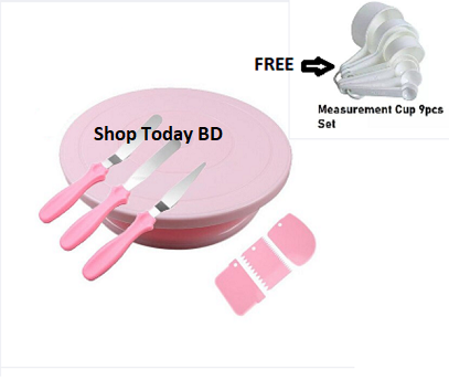Picture of 7Pcs set9Pcs white Mesurment Cup Set Free Cake decoration turn table 28 cm + 3Pcs baking plate set+3Pcs scraper set + Free White measurement cup set -Multicolor