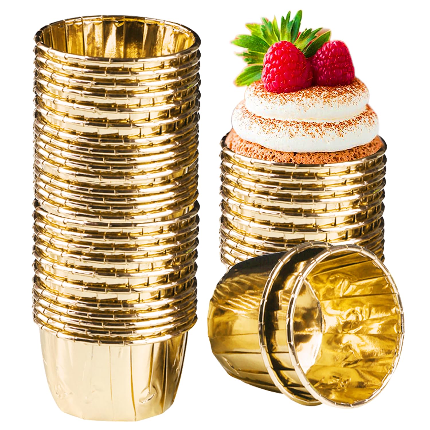 Picture of 10 pieces muffin cups made of aluminum foil, cupcake muffin cups, baking cups made of aluminum  foil for muffins and cupcakes Golden -Golden