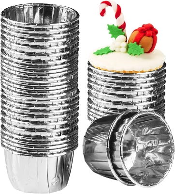 Picture of 10 pieces muffin cups made of aluminum foil, cupcake muffin cups, baking cups made of aluminum  foil for muffins and cupcakes Silver -Silver