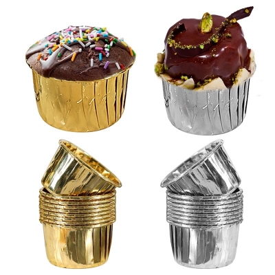 Picture of 10 Golden + 10 Silver  Muffin cups,  Aluminum foil, cupcake baking cups made of metal foil for muffins and cupcakes