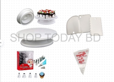 Picture of 4XP Cake Decorating Turntable - 28 cm +12 pieces Cake decoration Nozzle set + 10 Piping Bags + 3 pcs scrapper combo of 4 -Multicolor