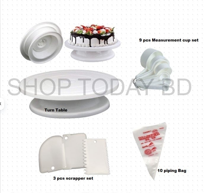 Picture of Turn Table with Measurement cup set with 3 scrapper set with 10 pieces piping bag -Multicolor