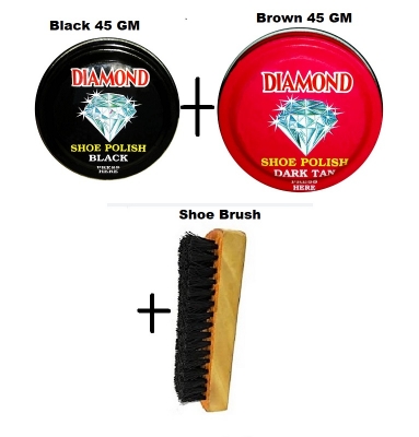 Picture of 3X Of Combo Shoe Polish Diamond 45 GM Black + Diamond 45 Brown+  Wooden Brush