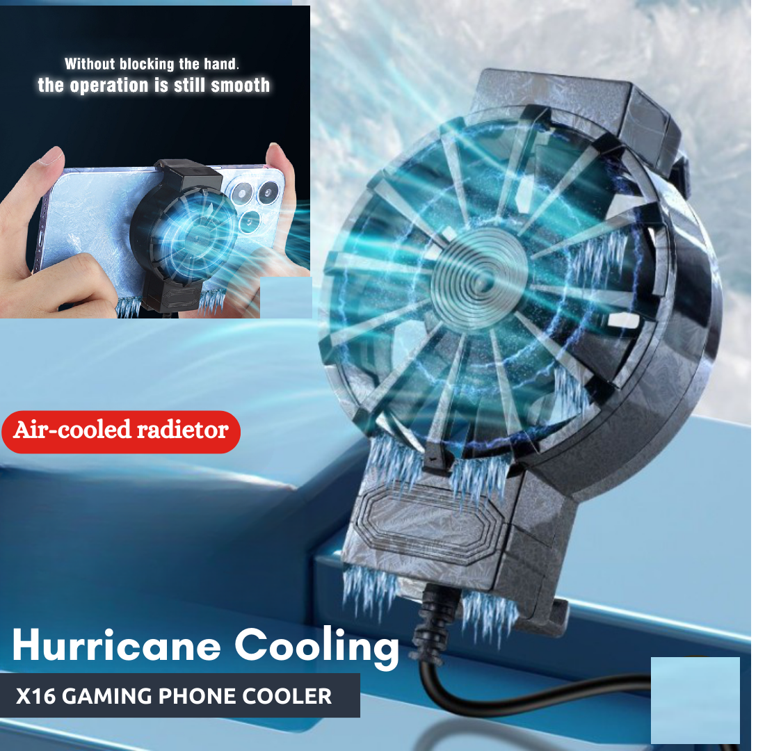 Picture of X16 Mobile Cooler For Gaming Universal For All  phone Size Mini Cooling Fan for All Gaming and video watching -Black