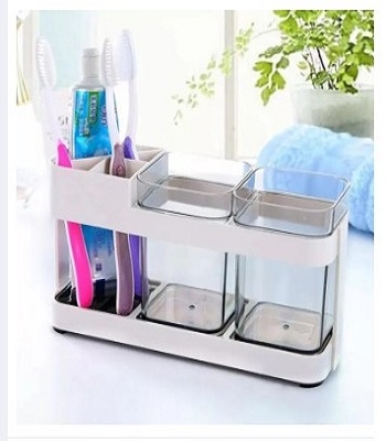 Picture of Toothbrush Holder Automatic Toothbrush Dispenser Holder Toothbrush Storage Two Box Part Bathroom Accessories -White