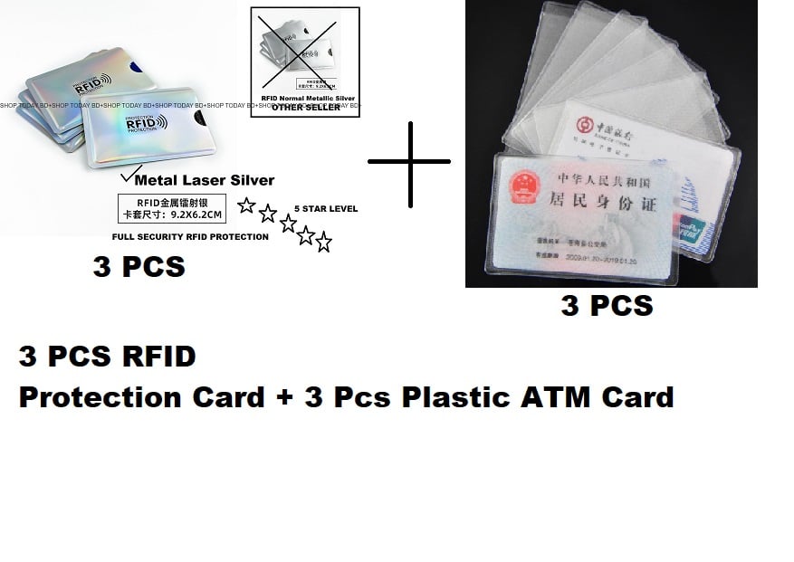 Picture of Anti RFID Aluminium 3 Pieces  Card Holders Metal Leaser Silver  + Plastic ATM Card Cover 3  Pieces