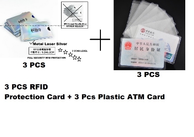 Picture of Anti RFID Aluminium 3 Pieces  Card Holders Metal Leaser Silver  + Plastic ATM Card Cover 3  Pieces
