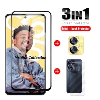 Picture of 3in1 Protector Combo Pack for Realme C55 (RMX3710) (Rinboo Full Screen Protector Glass+Back Hydrogel Protector Poly+Camera Lens Protector)