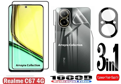 Picture of 3in1 Protector Combo Pack for Realme C67 4G (RMX3890) (5d Full Screen Protector Glass+Back Hydrogel Protector Poly+9h Camera Lens Protector)