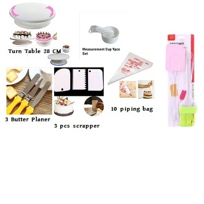 Picture of Turn Table,2 Pcs Oil Brush,3 Butter Planer,Measurement Cup 9 Pcs,3 Pcs Scrapper,10 Pcs Piping Bags -Multicolor