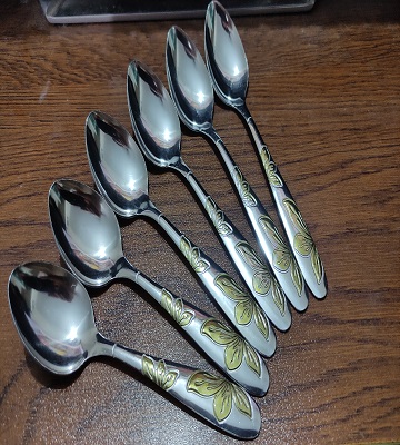 Picture of Stainless Steel Spoon Set - 6 Pcs Multi Design Silver with Golden Shadee -Silver