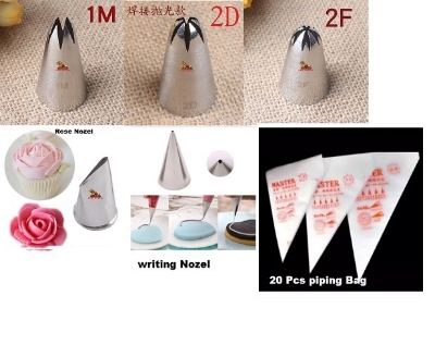 Picture of Nozel combo 1M , 2D , 2F , Rose Nozel , Writing Nozel plus 20 pieces Piping Bag  ( 5 pcs Nozel + 20 piping Bag ) by Shop Today Bd -Silver