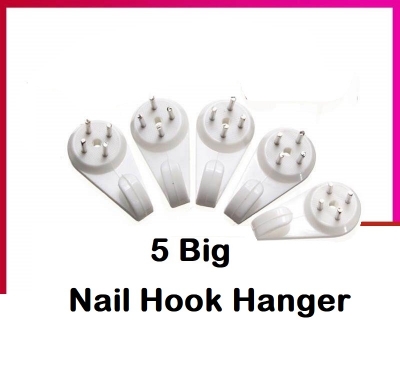 Picture of 5  pcs  White Plastic Invisible Wall Mount Photo Picture Frame Nail Hook Hanger 30mm -White