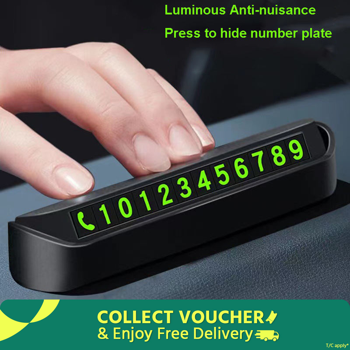 Picture of Luminous Car Temporary Parking Plates Auto Parking Stickers Decoration Car Accessories  Creative Phone Number Hidden Stop Sign Card Plate Car Styling -Black