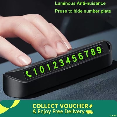 Picture of Luminous Car Temporary Parking Plates Auto Parking Stickers Decoration Car Accessories  Creative Phone Number Hidden Stop Sign Card Plate Car Styling -Black