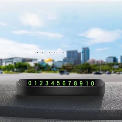 Picture of Luminous Car Temporary Parking Plates Auto Parking Stickers Decoration Car Accessories  Creative Phone Number Hidden Stop Sign Card Plate Car Styling -Black