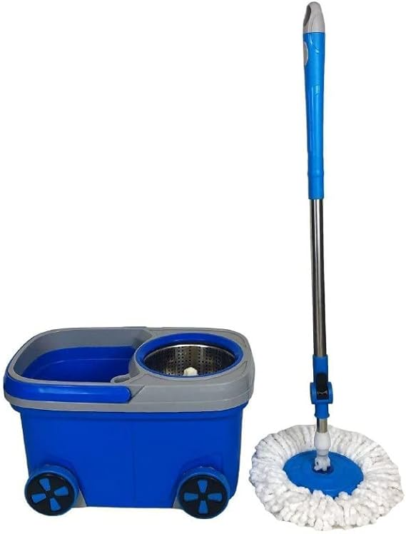 Picture of 360 Rotating Spin Mop with Bucket BMW Floor Cleaning Mop (Blue & Red) with 1 Extra Cleaning Fiber Round Duster -Multicolor