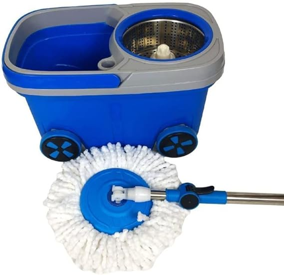 Picture of 360 Rotating Spin Mop with Bucket BMW Floor Cleaning Mop (Blue & Red) with 1 Extra Cleaning Fiber Round Duster -Multicolor
