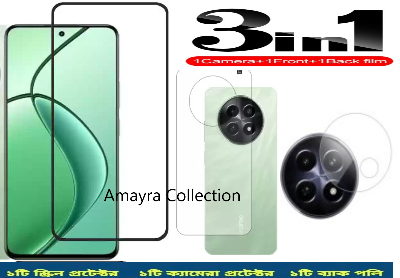Picture of 3in1 Protector Combo Pack for Realme C65 5G (Premium Full Screen Protector Glass+Back Hydrogel Protector Poly+Camera Lens Protector)