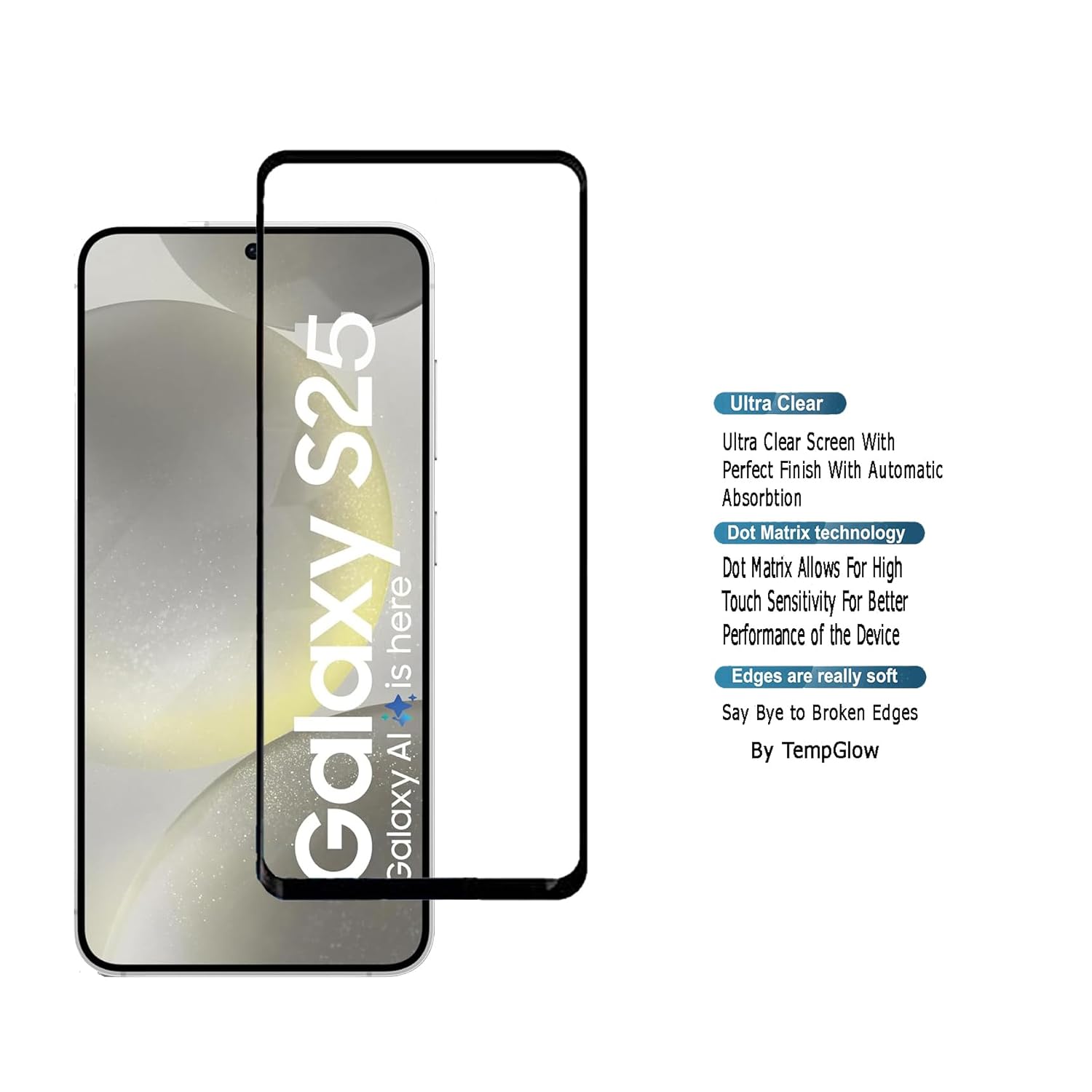 Picture of Samsung Galaxy S25 5G (5D 9D 11D 13D 21D) Screen Protector Tempered Glass Film 9H Hardness Full Coverage No Bubbles and Fingerprint Scratch-Resistant