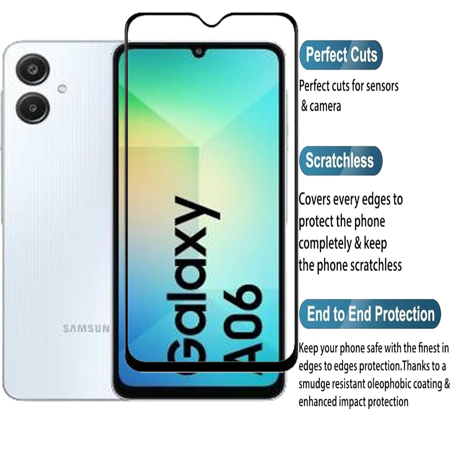 Picture of Samsung Galaxy A06 Premium Full Coverage Glass Protector Tempered Glass Screen Protector 9H Hardness