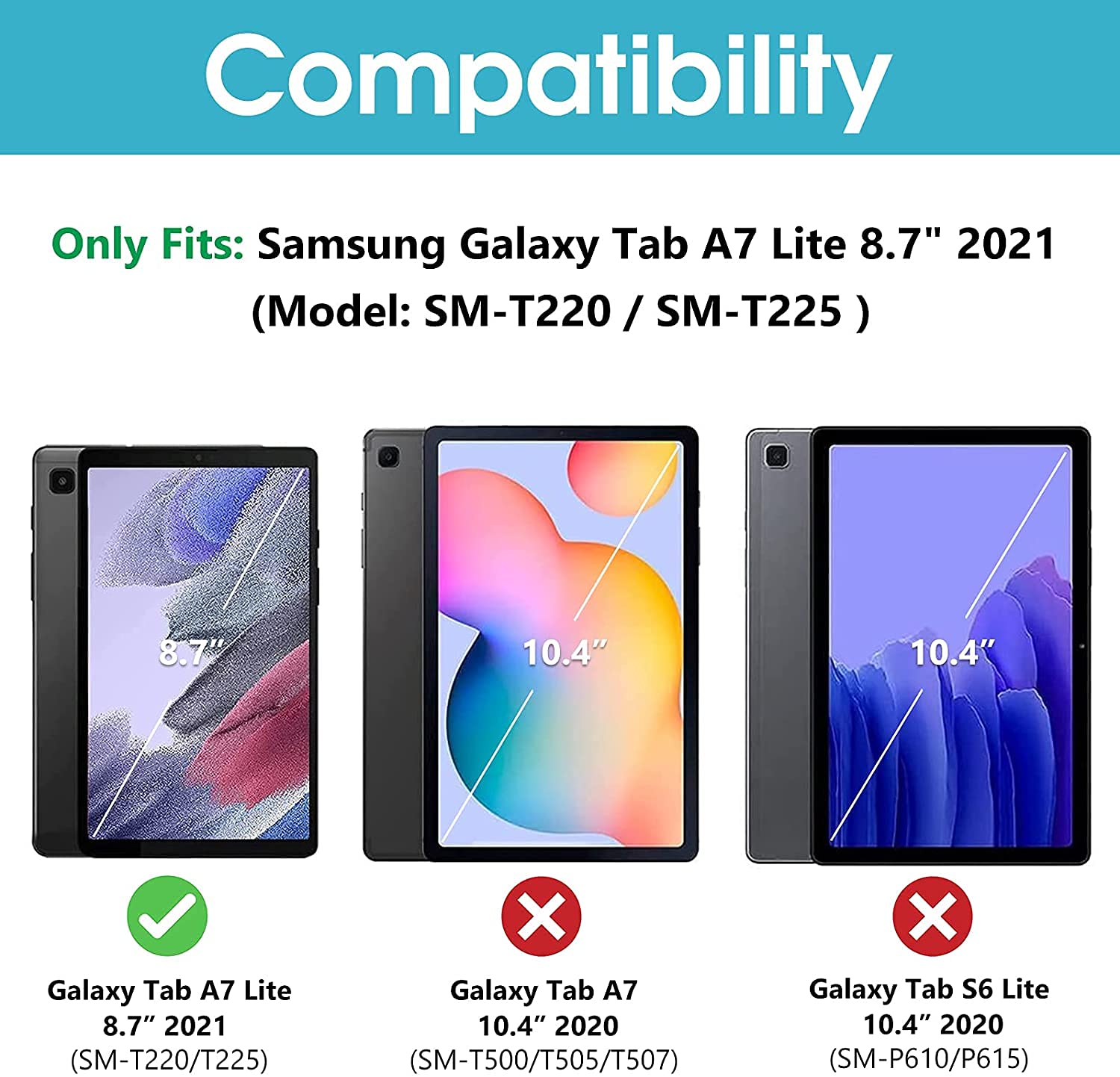 Picture of Samsung Galaxy Tab A7 Lite 8.7 inches SM-T225, SM-T220 Clear Transparent Tempered Glass Film Screen Protector