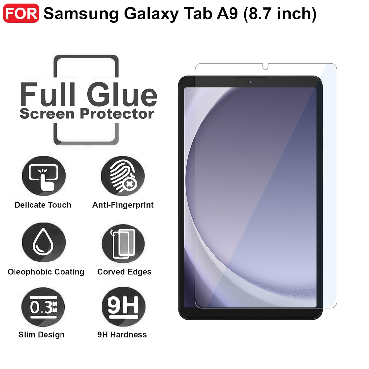 Picture of Samsung Galaxy Tab A9 8.7 inches SM-X110, SM-X115 Clear Transparent Tempered Glass Film Screen Protector