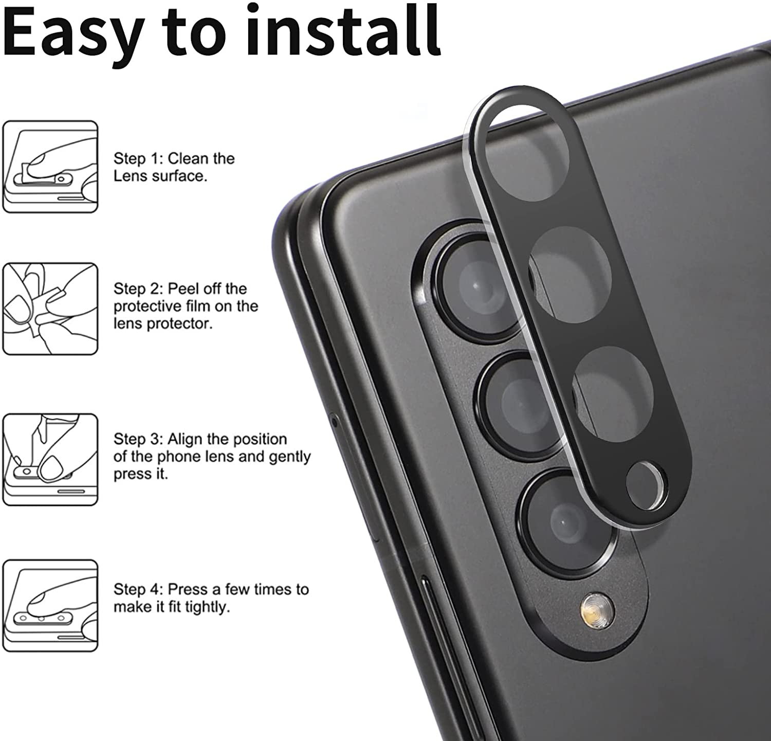 Picture of Samsung Galaxy Z Fold 4 5G / Samsung Galaxy Z Fold4 5G Back 9H Full Camera Lens Protector Rear 9H 3D Camera Lens Protector,Upgraded HD,Clear Scratch Resistant [With Photo Friendly Flash Cut]