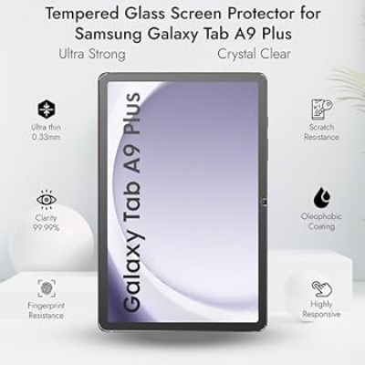 Picture of Samsung Galaxy Tab A9+ / Samsung Galaxy Tab A9 Plus 11.0 inches SM-X210, SM-X215, SM-X216B Clear Transparent Tempered Glass Film Screen Protector
