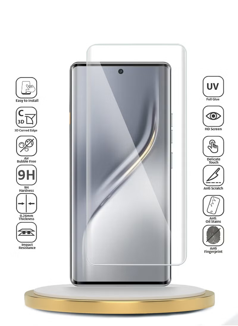 Picture of Tecno Camon 30S Pro (A+ GRADE) Premium UV Tempered Glass Screen Protector Curved with Liquid Glue and UV Light -Transparent Clear