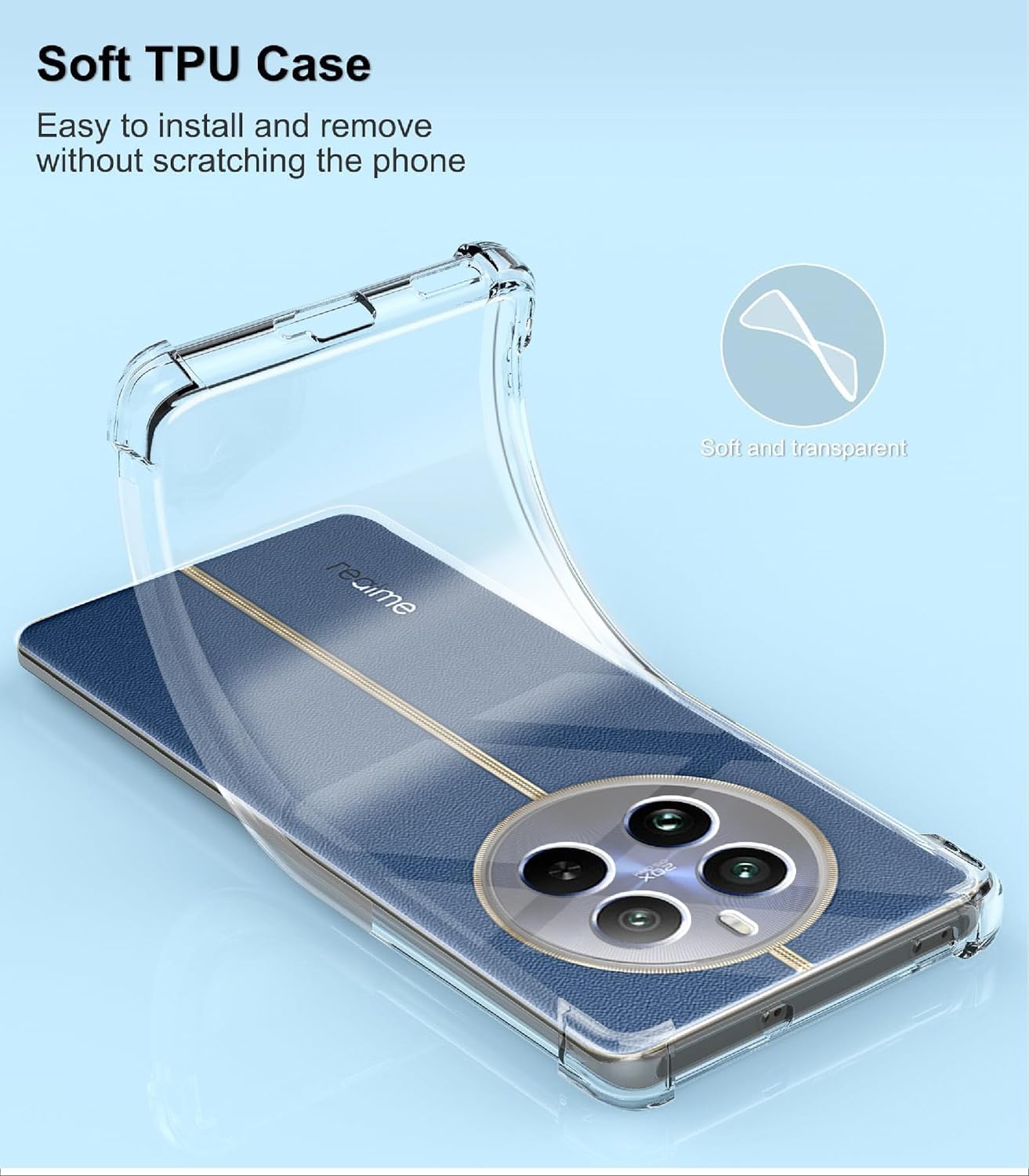 Picture of Realme 12 Pro 5G Silicone Clear Case Soft Flexible TPU Rubber Bumper Shockproof Corners Transparent Clear Back Cover