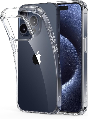Picture of Apple iPhone 15 Pro Silicone Clear Case Soft Flexible TPU Rubber Bumper Shockproof Corners Transparent Clear Back Cover