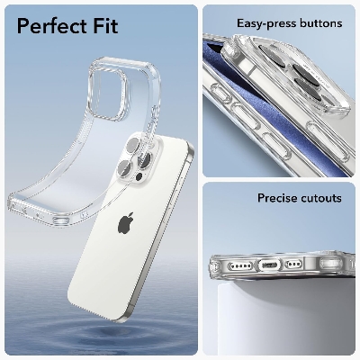 Picture of Apple iPhone 15 Pro Silicone Clear Case Soft Flexible TPU Rubber Bumper Shockproof Corners Transparent Clear Back Cover