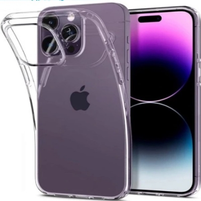 Picture of Apple iPhone 14 Pro Silicone Clear Case Soft Flexible TPU Rubber Bumper Shockproof Corners Transparent Clear Back Cover