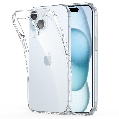 Picture of Apple iPhone 15 Plus Silicone Clear Case Soft Flexible TPU Rubber Bumper Shockproof Corners Transparent Clear Back Cover